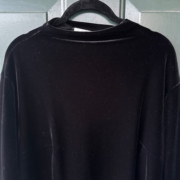 Talbots Woman 1X Black Velvet Blouse Stretch Top Holiday Party Whimsigoth Party - Picture 1 of 6